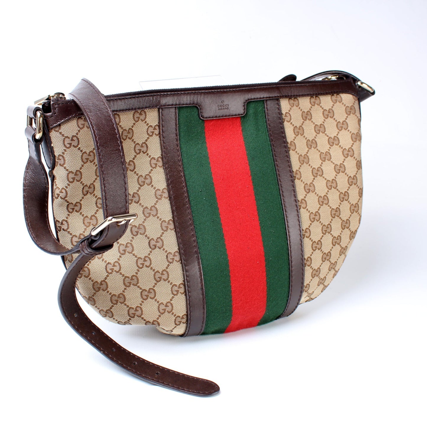 Gucci 257082 GG Canvas Web Half Moon Hobo Bag