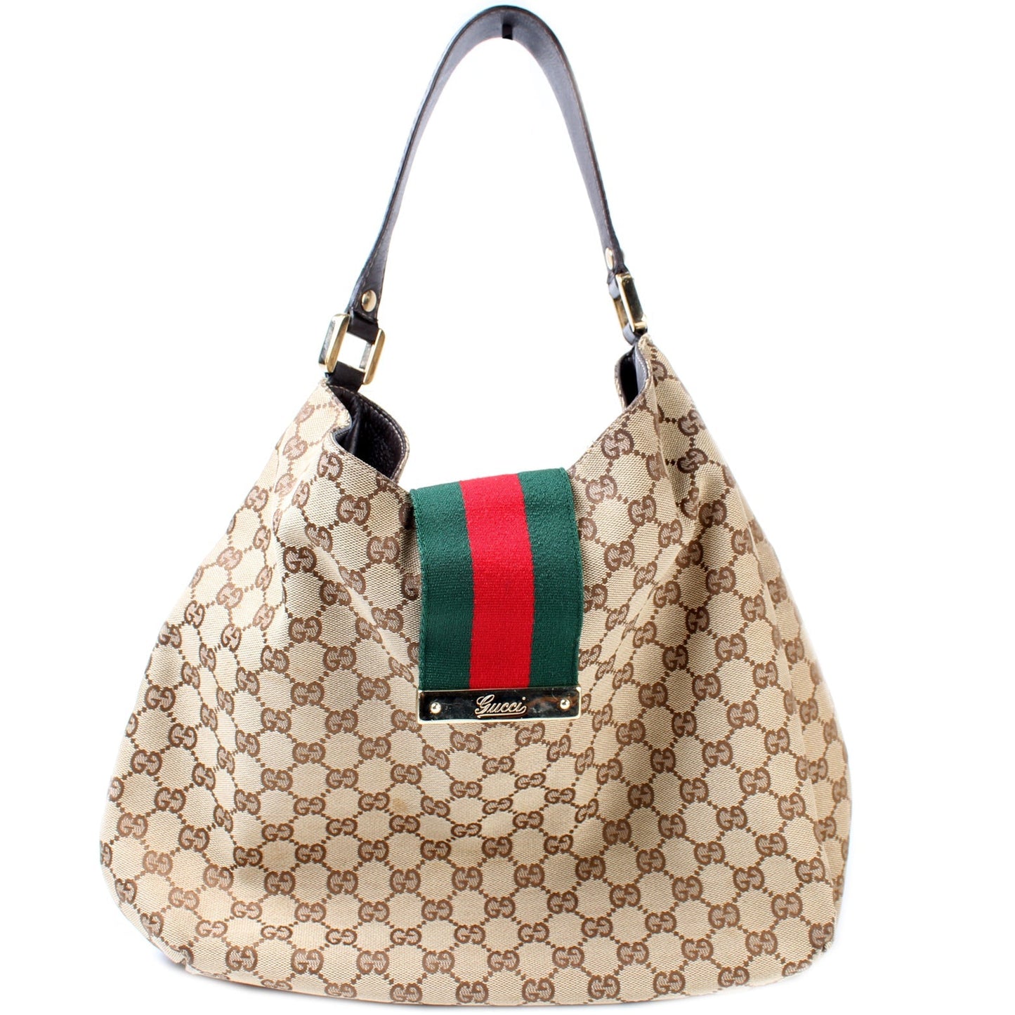 Gucci 211933 GG Canvas Web Hobo Bag