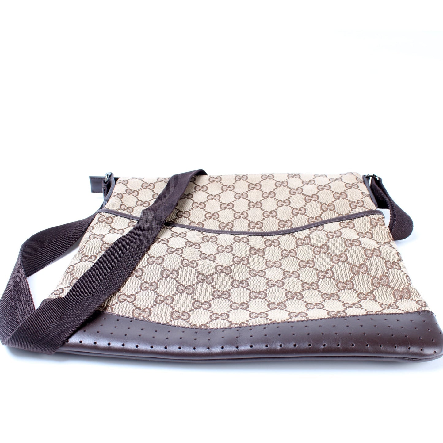 Gucci 145857 GG Canvas Flat Messenger Medium Bag