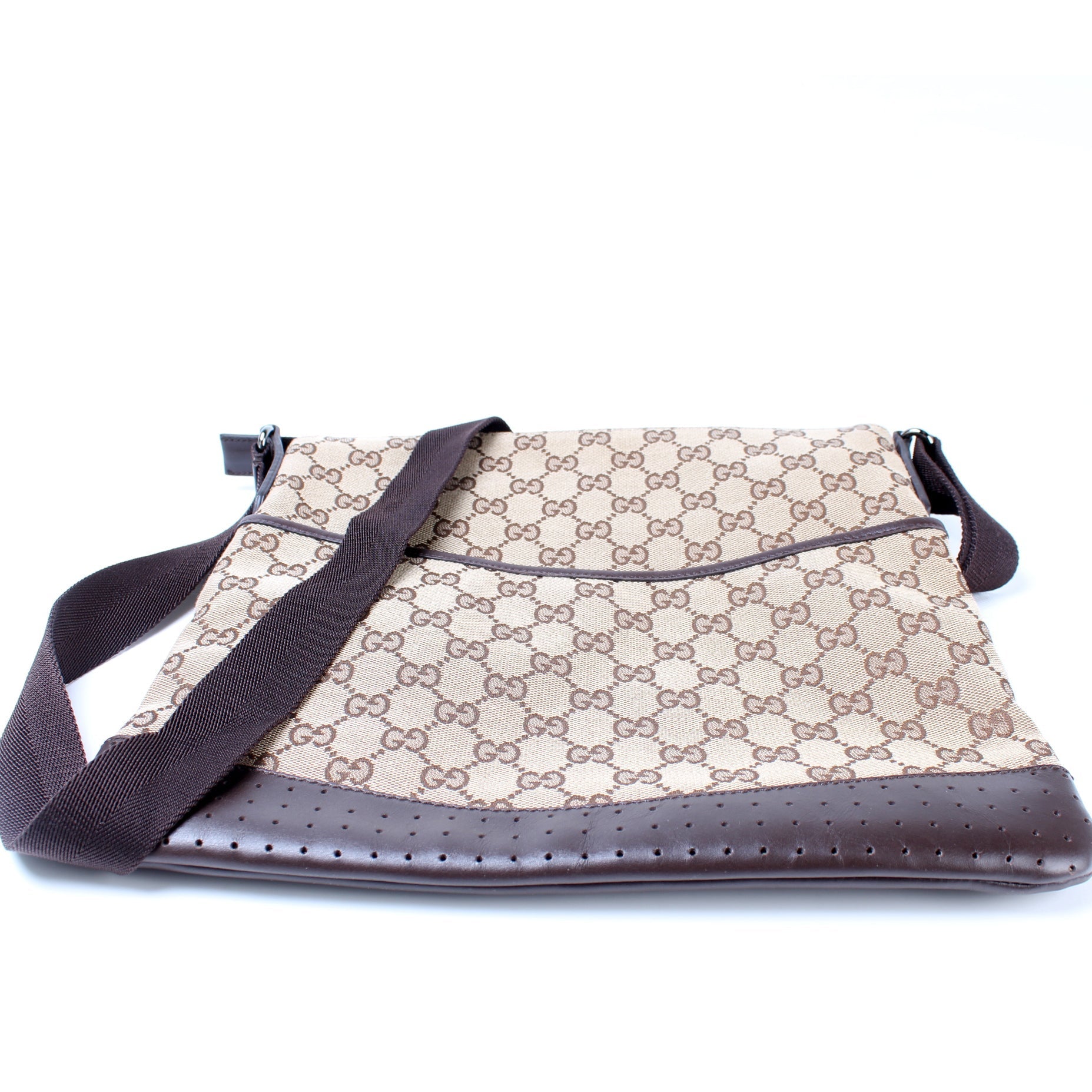 Gucci 145857 GG Canvas Flat Messenger Medium Bag