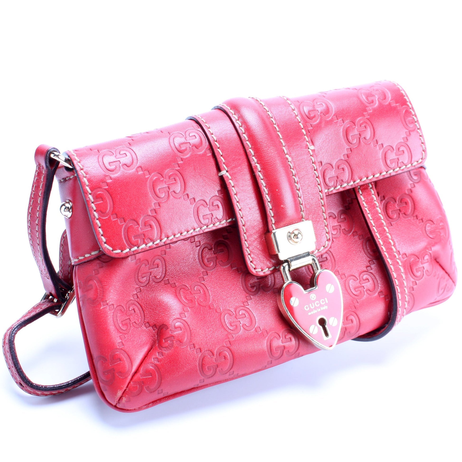 Gucci 154388 GG Leather Heart Lock Mini Bag