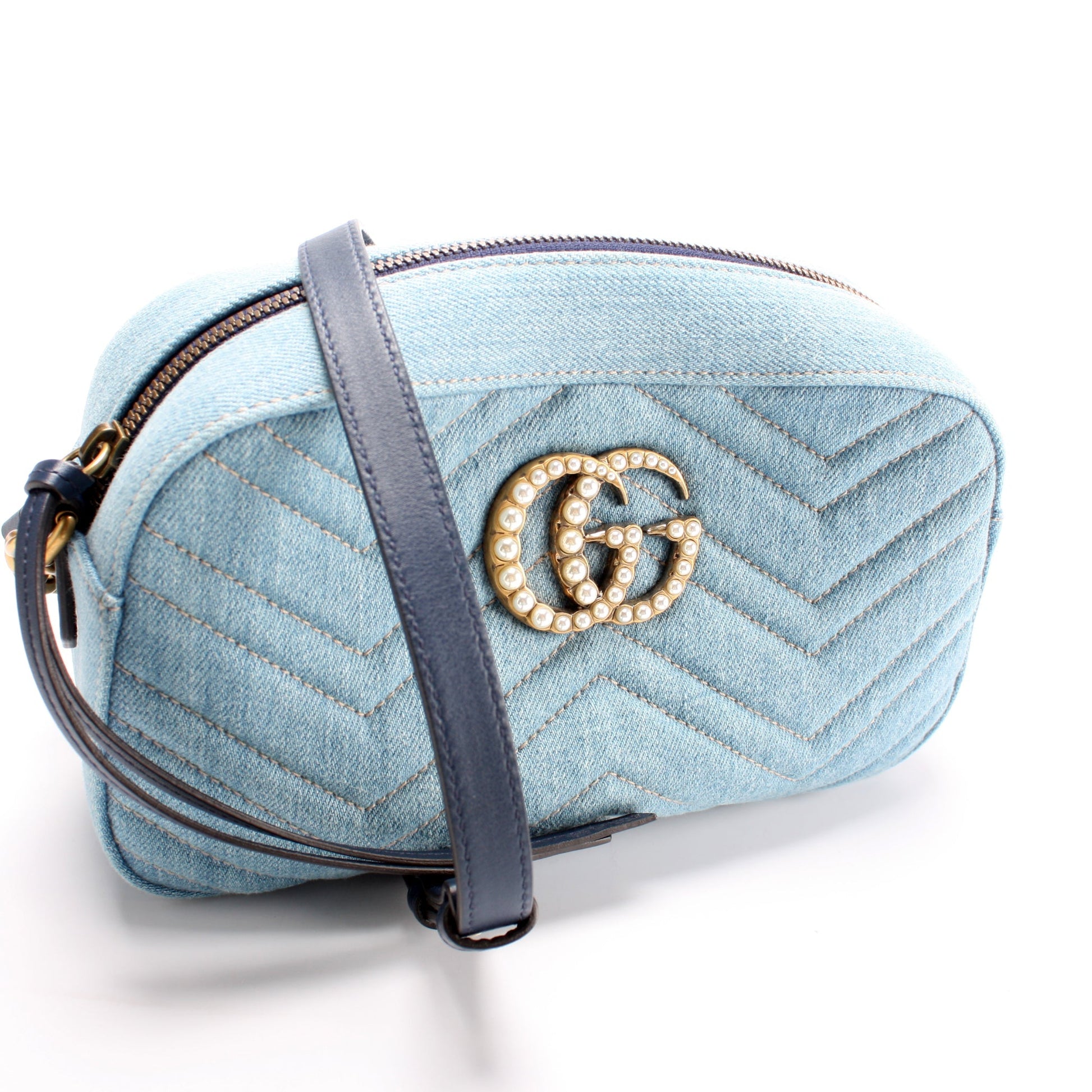 Gucci 447632 Marmont Small Denim Camera Bag