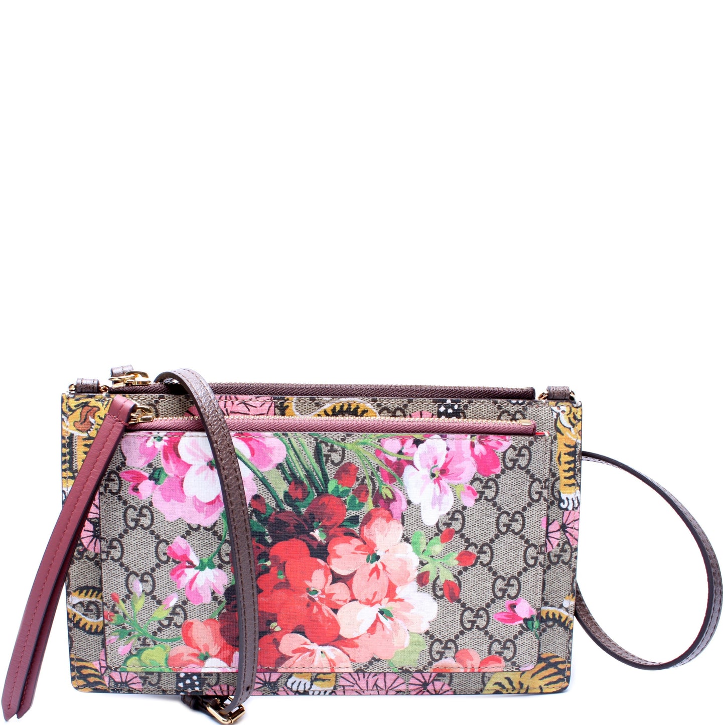 Gucci 454111 GG Supreme Blooms/Bengal Double Zip Shoulder Bag