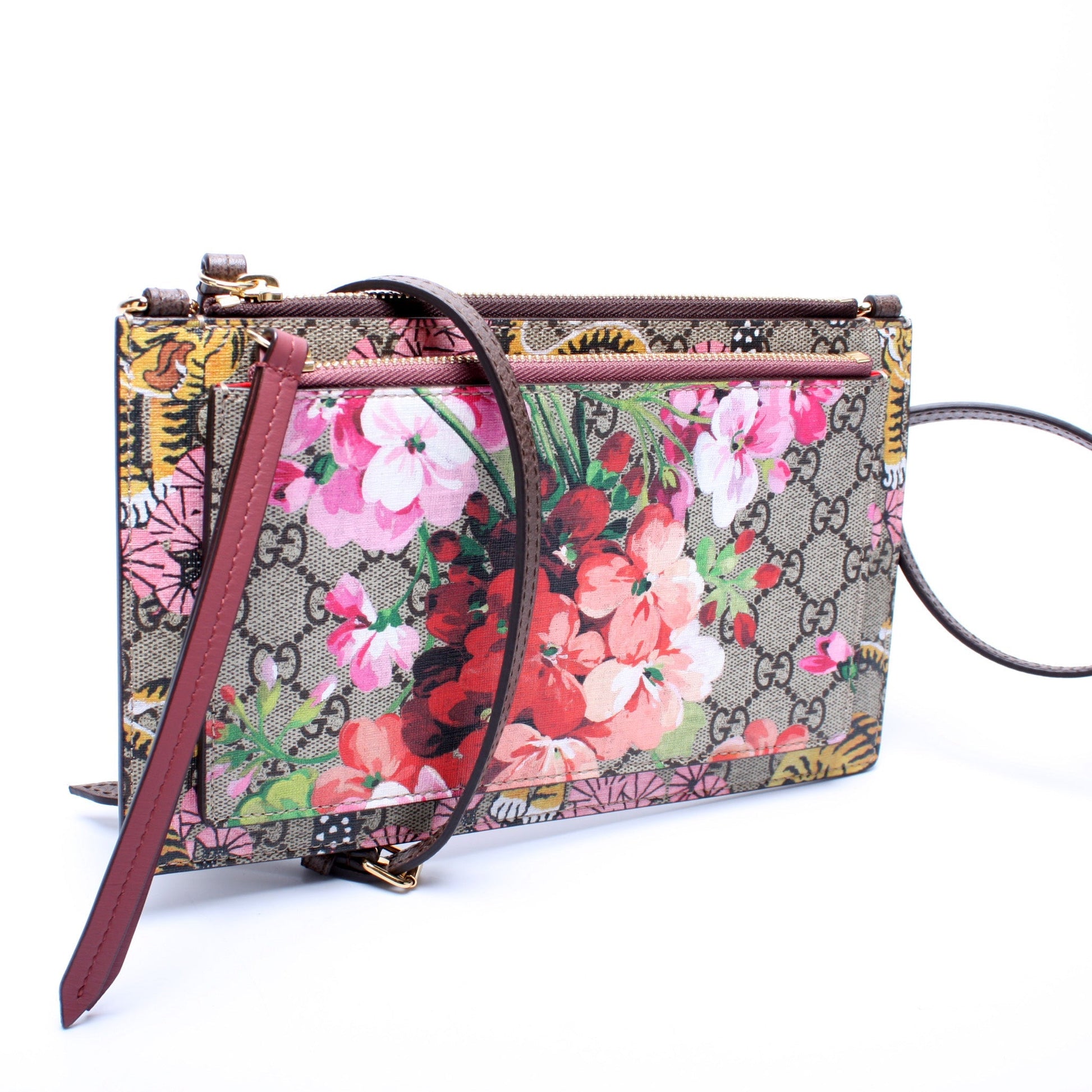 Gucci 454111 GG Supreme Blooms/Bengal Double Zip Shoulder Bag