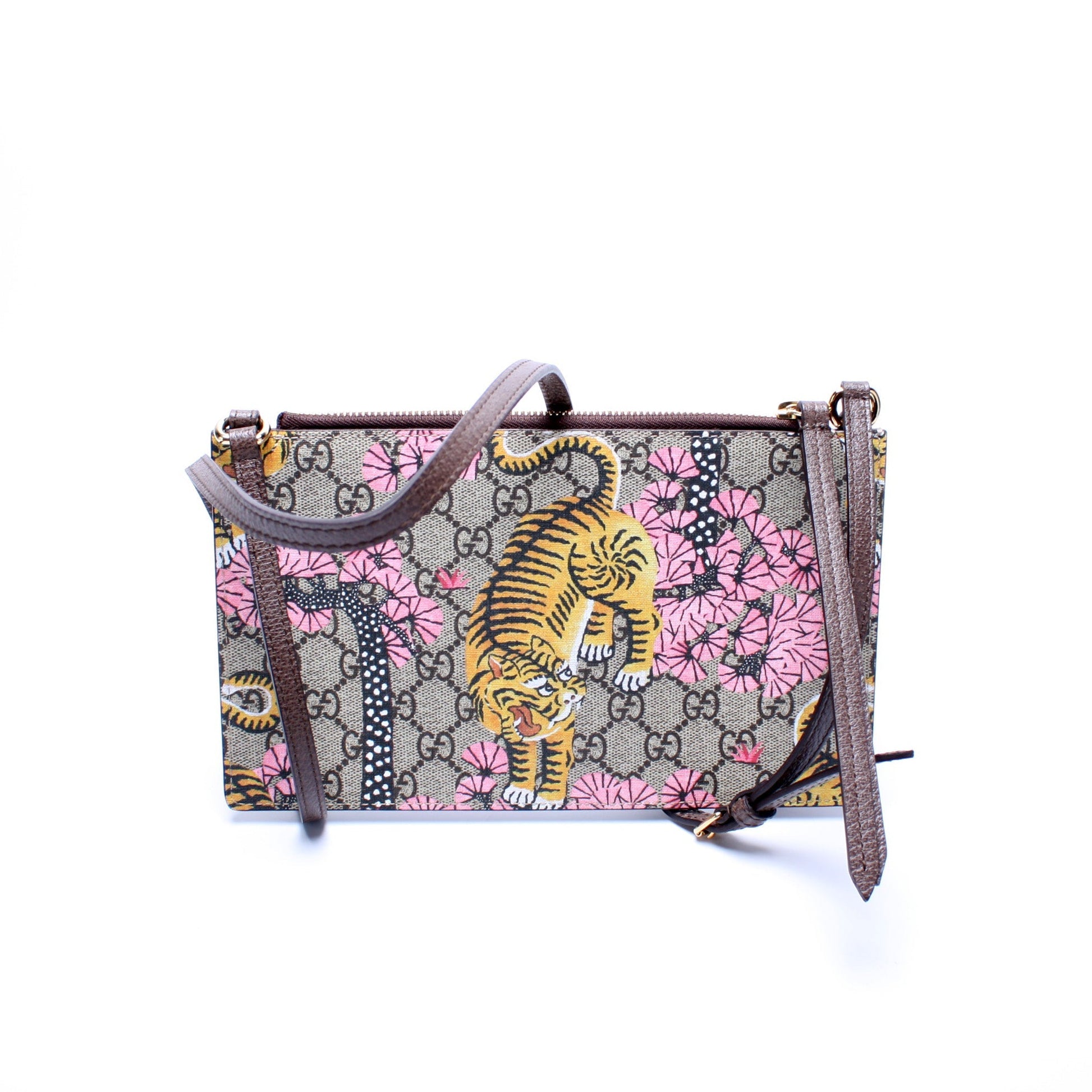 Gucci 454111 GG Supreme Blooms/Bengal Double Zip Shoulder Bag