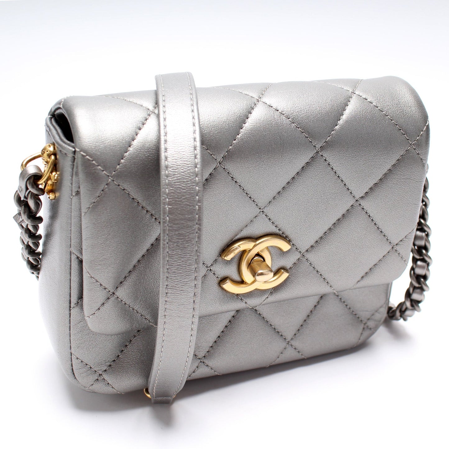 Chanel Mini Side Note Metallic Lambskin Bag