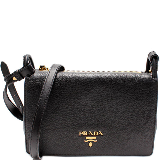 Prada Vitello Daino Leather Flap/Zip Crossbody Bag