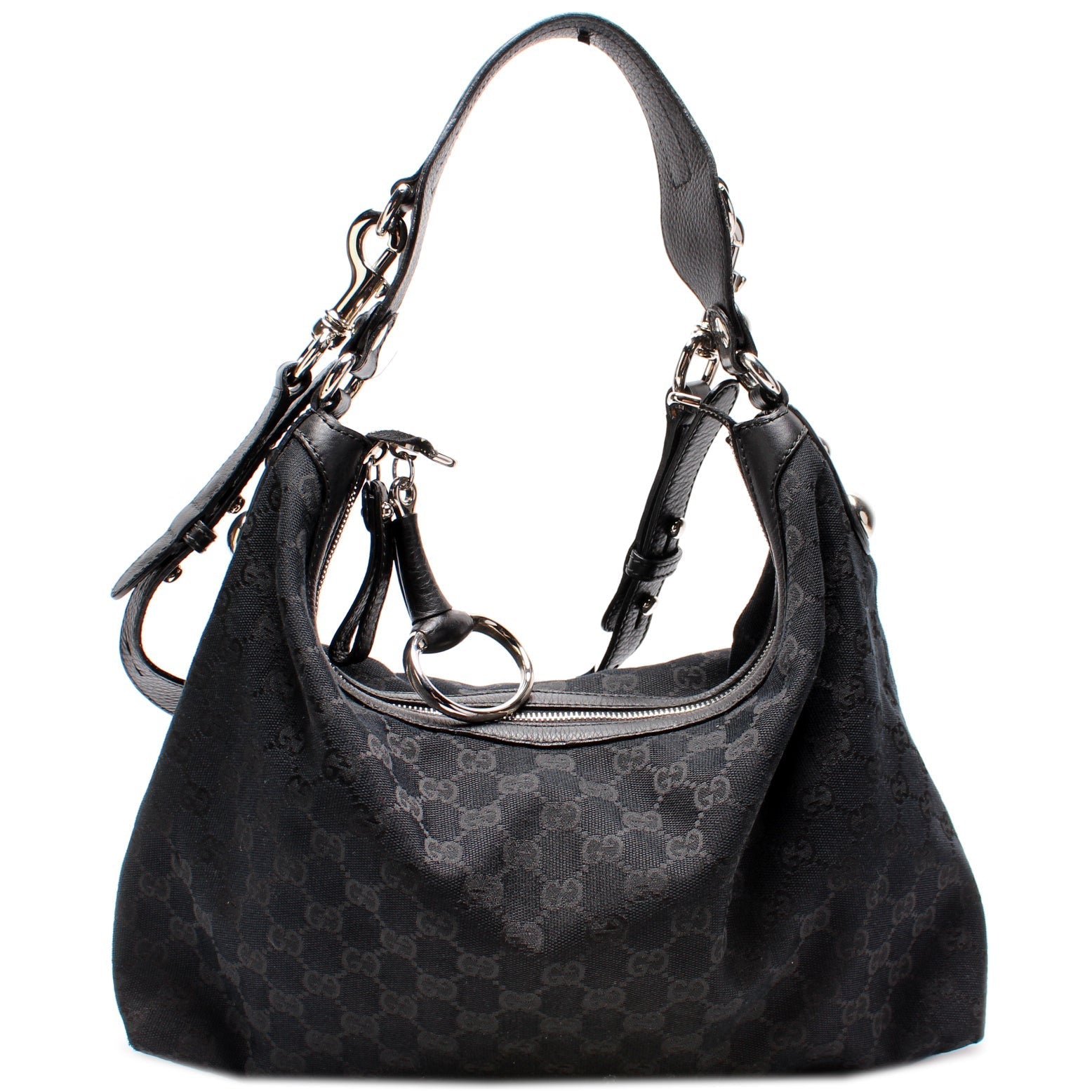 Gucci 232961 GG Canvas Medium Icon Bit Hobo Bag