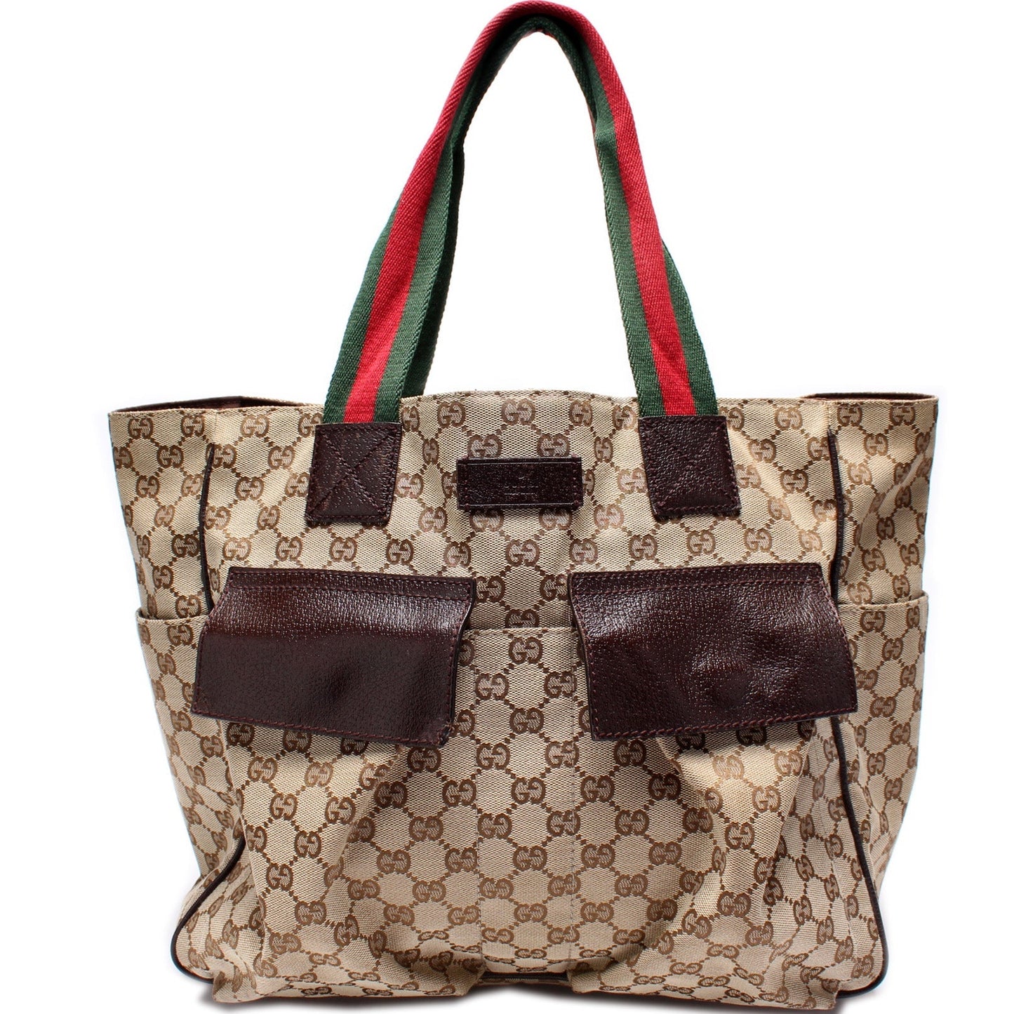 Gucci 161836 GG Canvas Web Handle Double Pocket Tote Bag