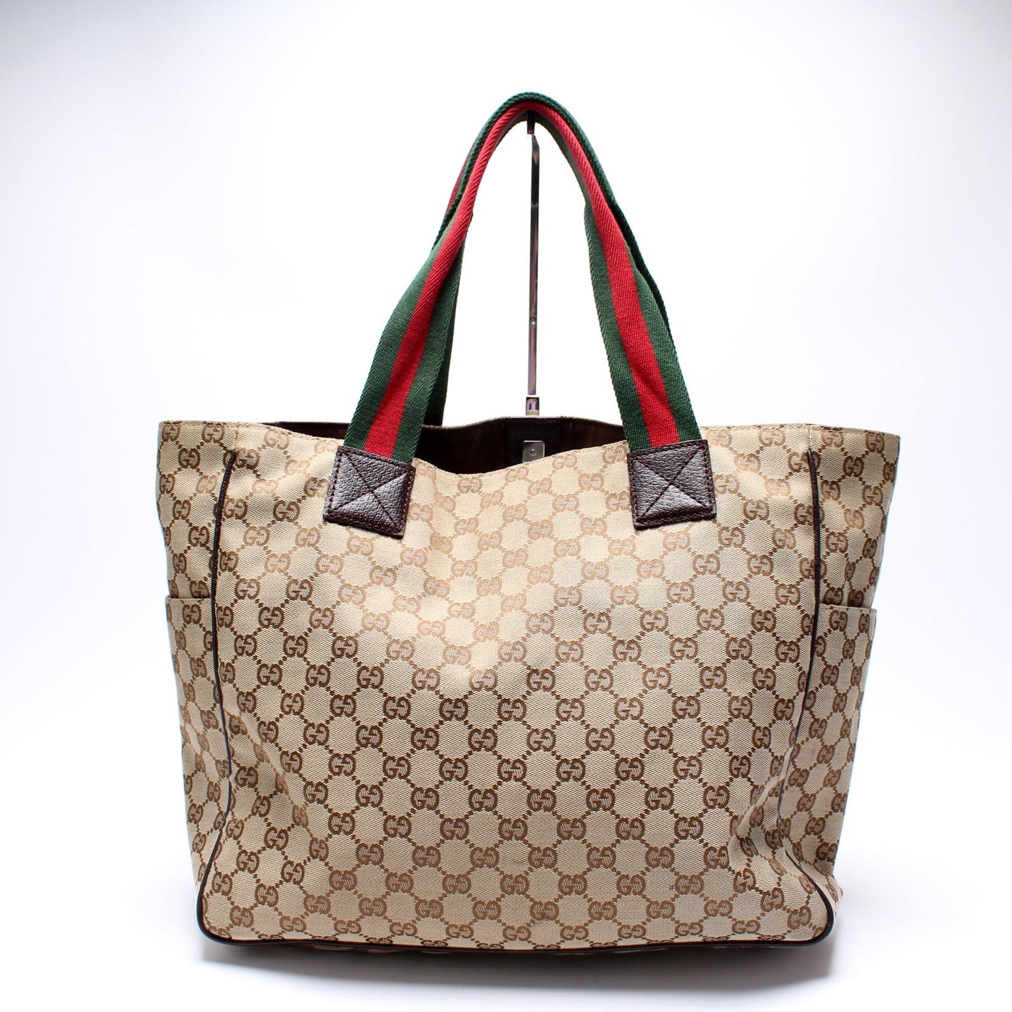Gucci 161836 GG Canvas Web Handle Double Pocket Tote Bag