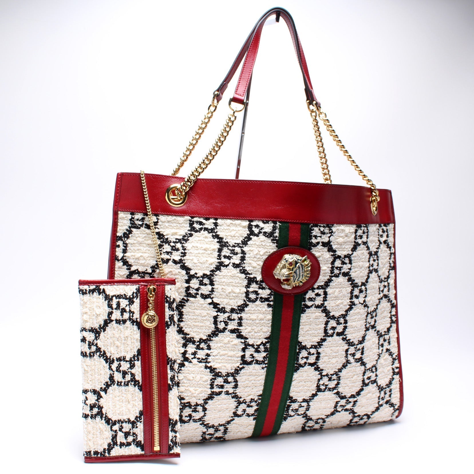Gucci 537219 Tweed Rajah Chain GG Tote Bag