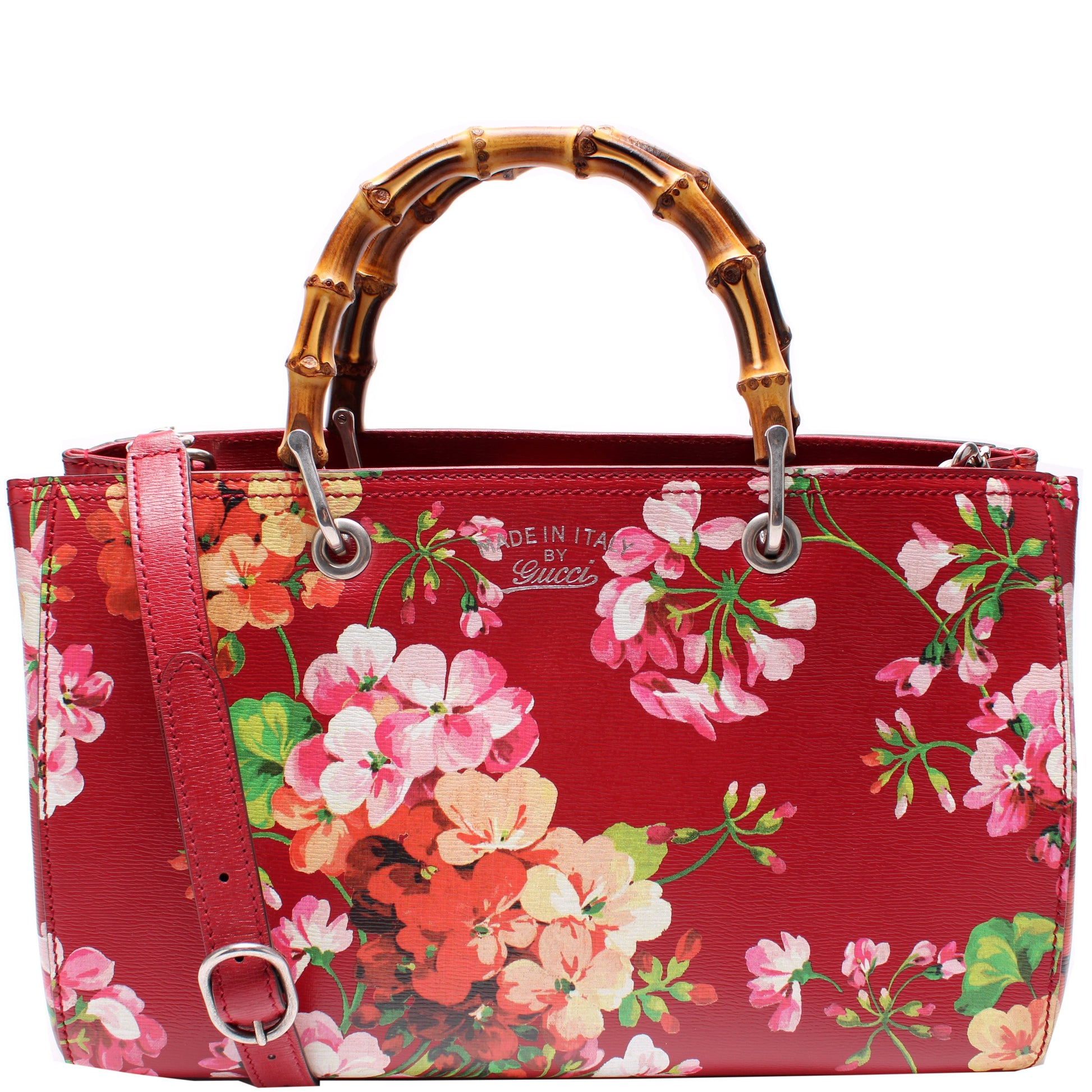 Gucci 323660 Blooms Leather Medium Bamboo Shopper Tote Bag