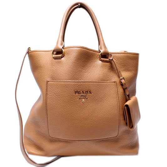Prada 1BG049 Vitello Daino Pocket Tote Bag