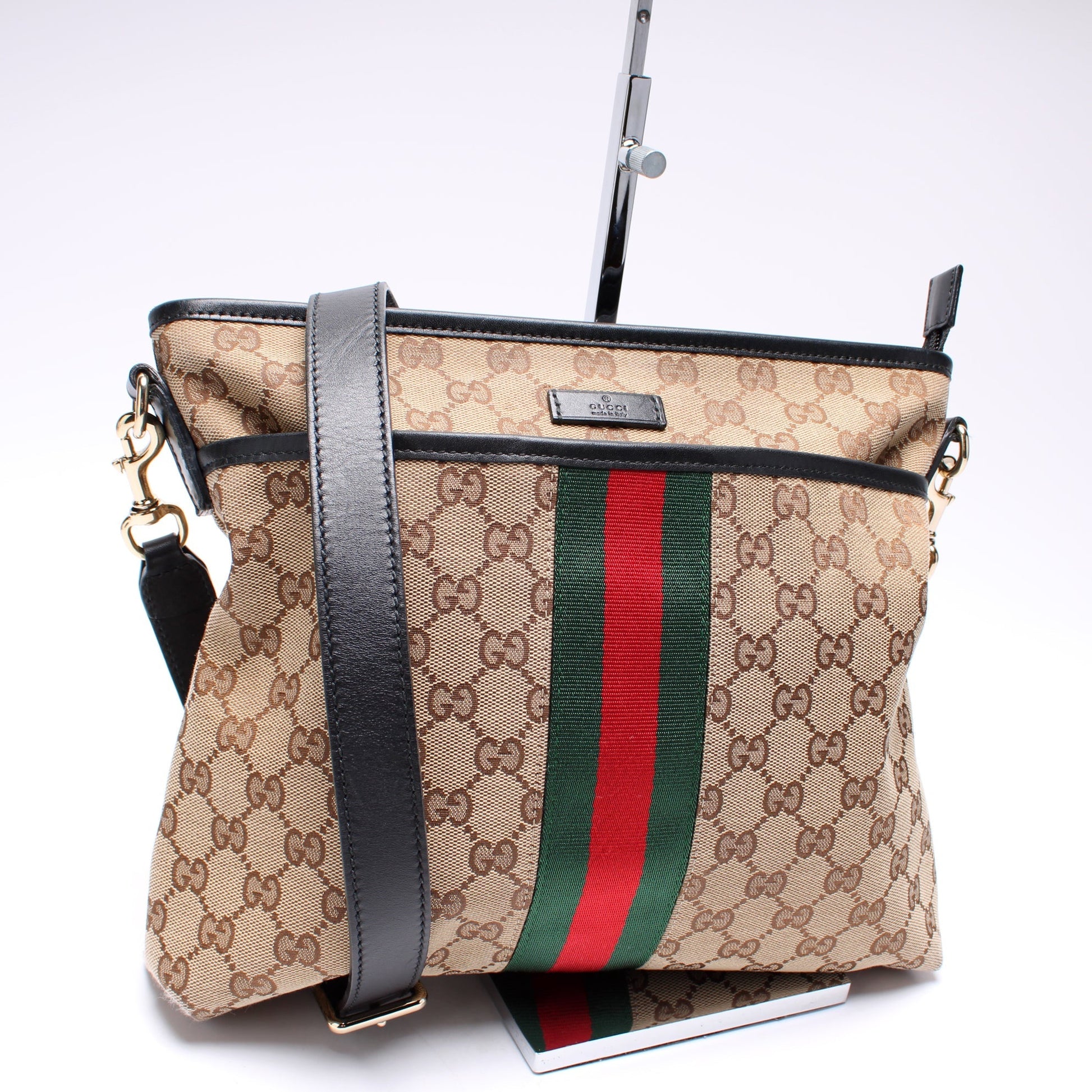 Gucci 388926 GG Canvas Web Flat Messenger Bag