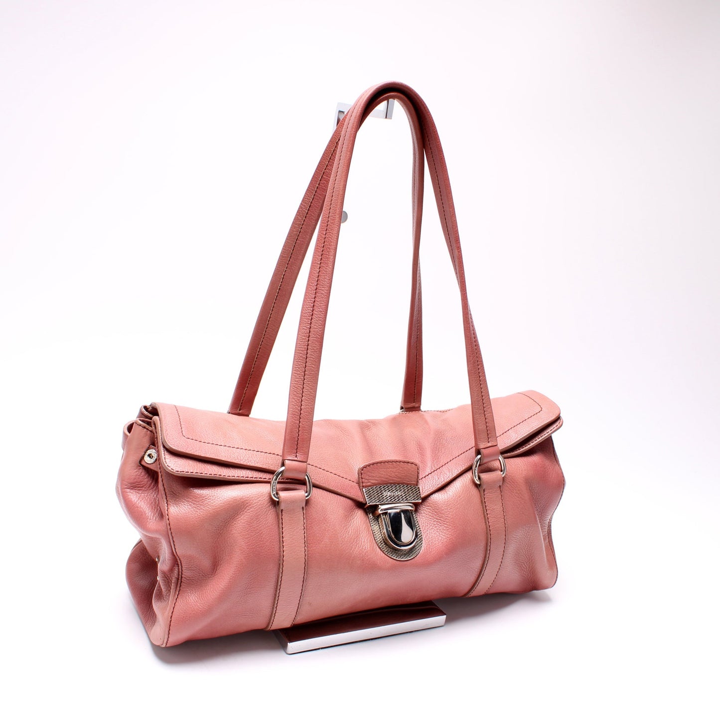 Prada Easy Foldover Pushlock Satchel Calfskin Bag