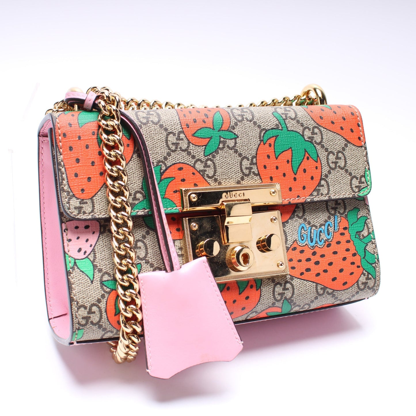 Gucci 409487 Padlock GG Supreme Strawberry Small Bag