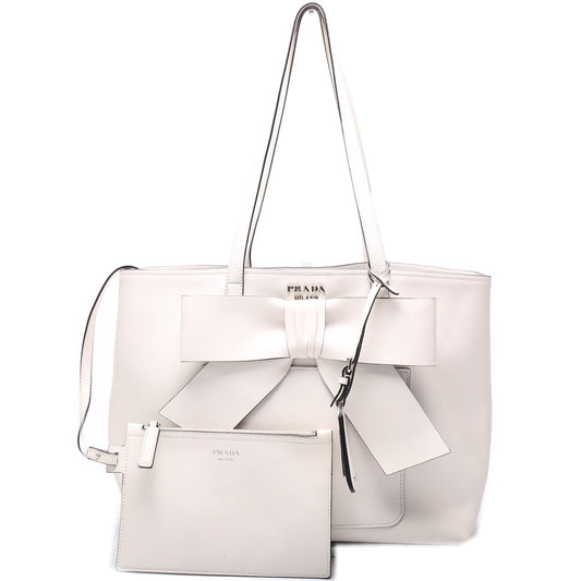 Prada Calfskin Bow Front Pocket Tote Bag