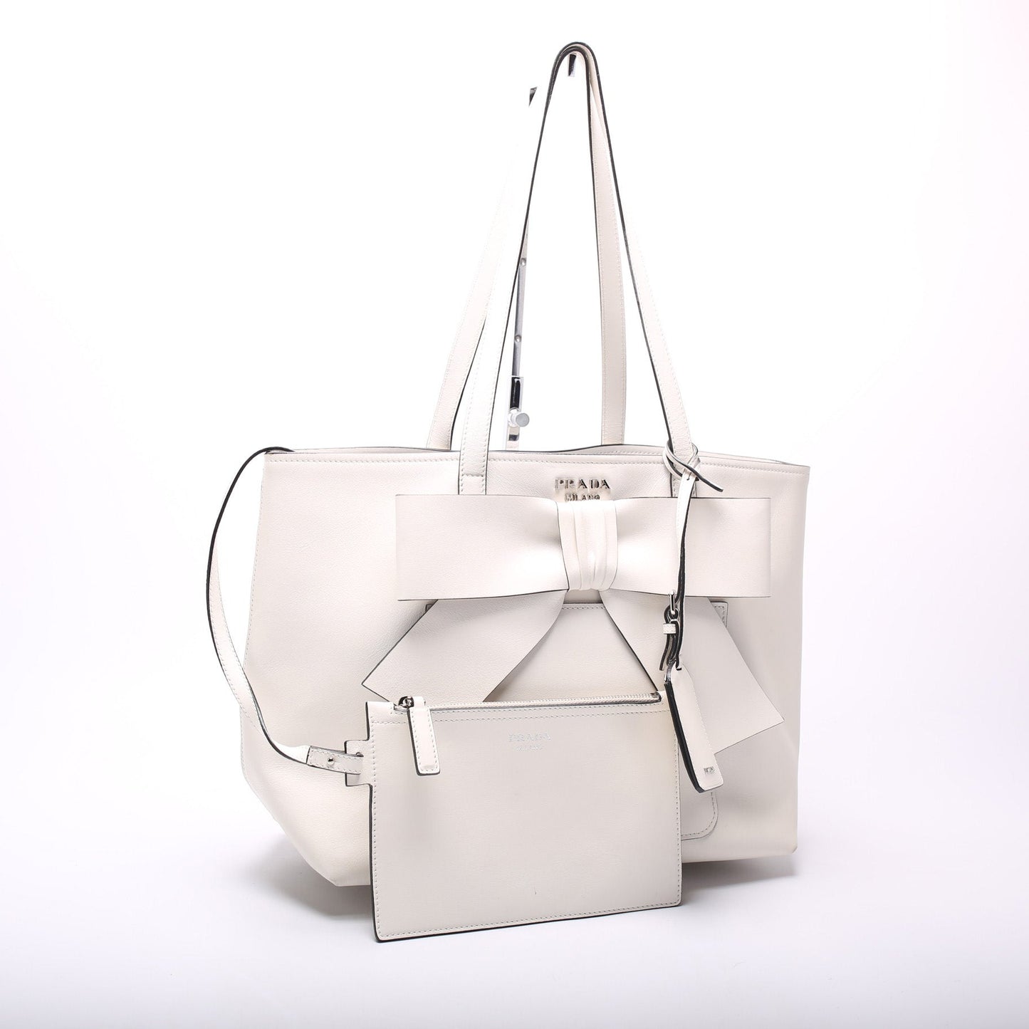 Prada Calfskin Bow Front Pocket Tote Bag