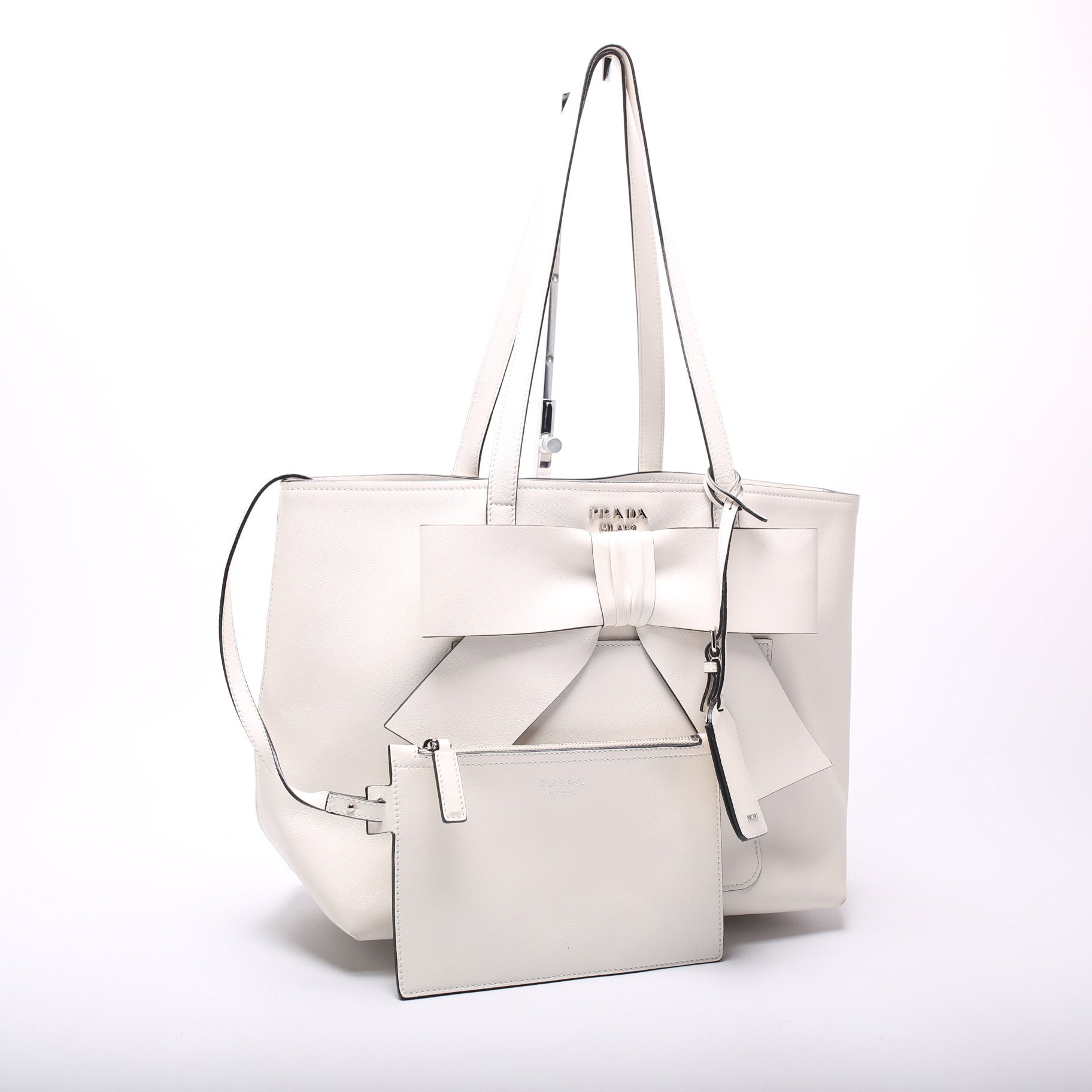 Prada Calfskin Bow Front Pocket Tote Bag