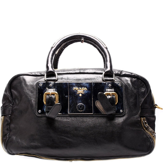 Prada Glace Calfskin Zippers Plaque Boston Bag