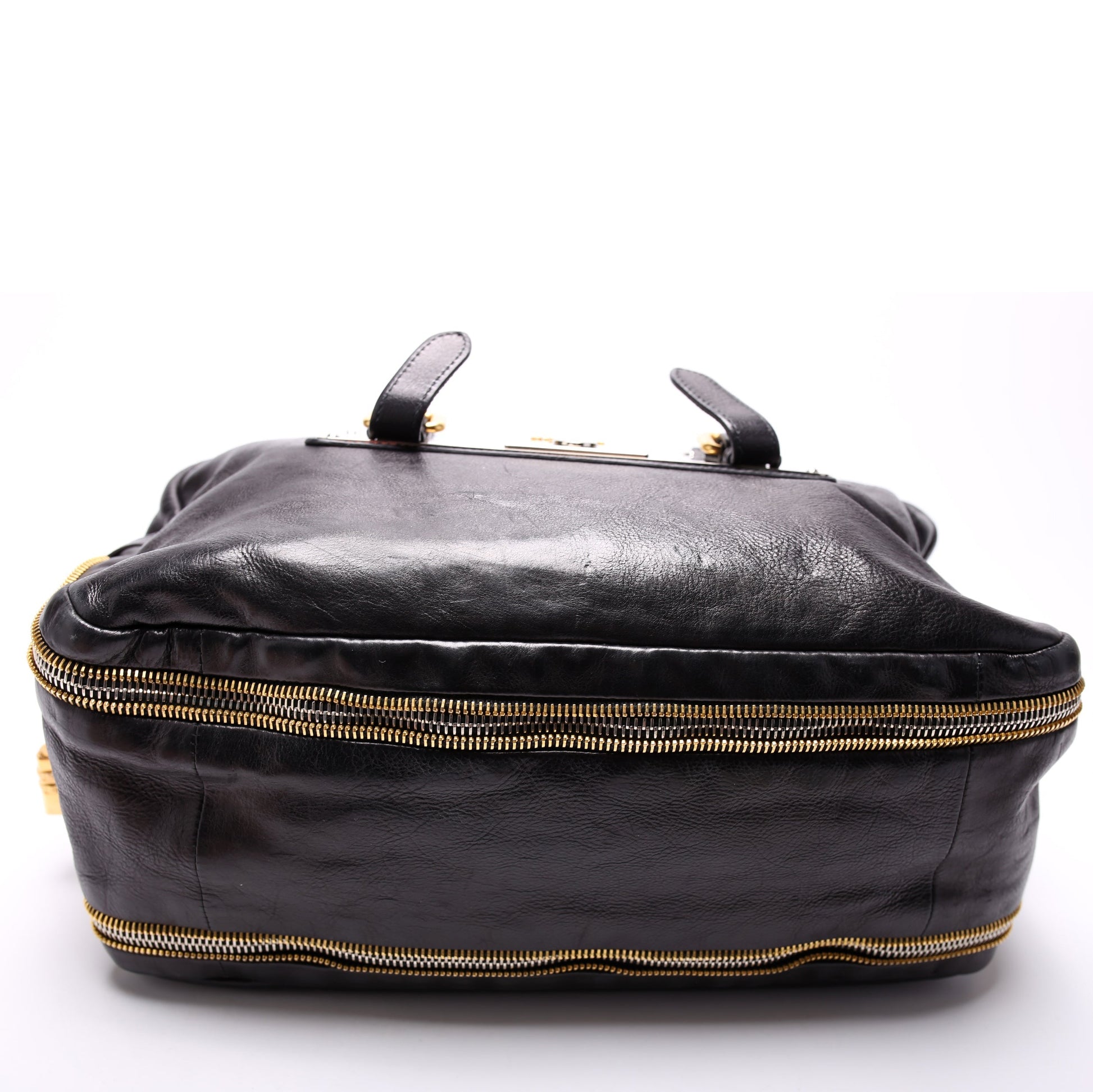 Prada Glace Calfskin Zippers Plaque Boston Bag