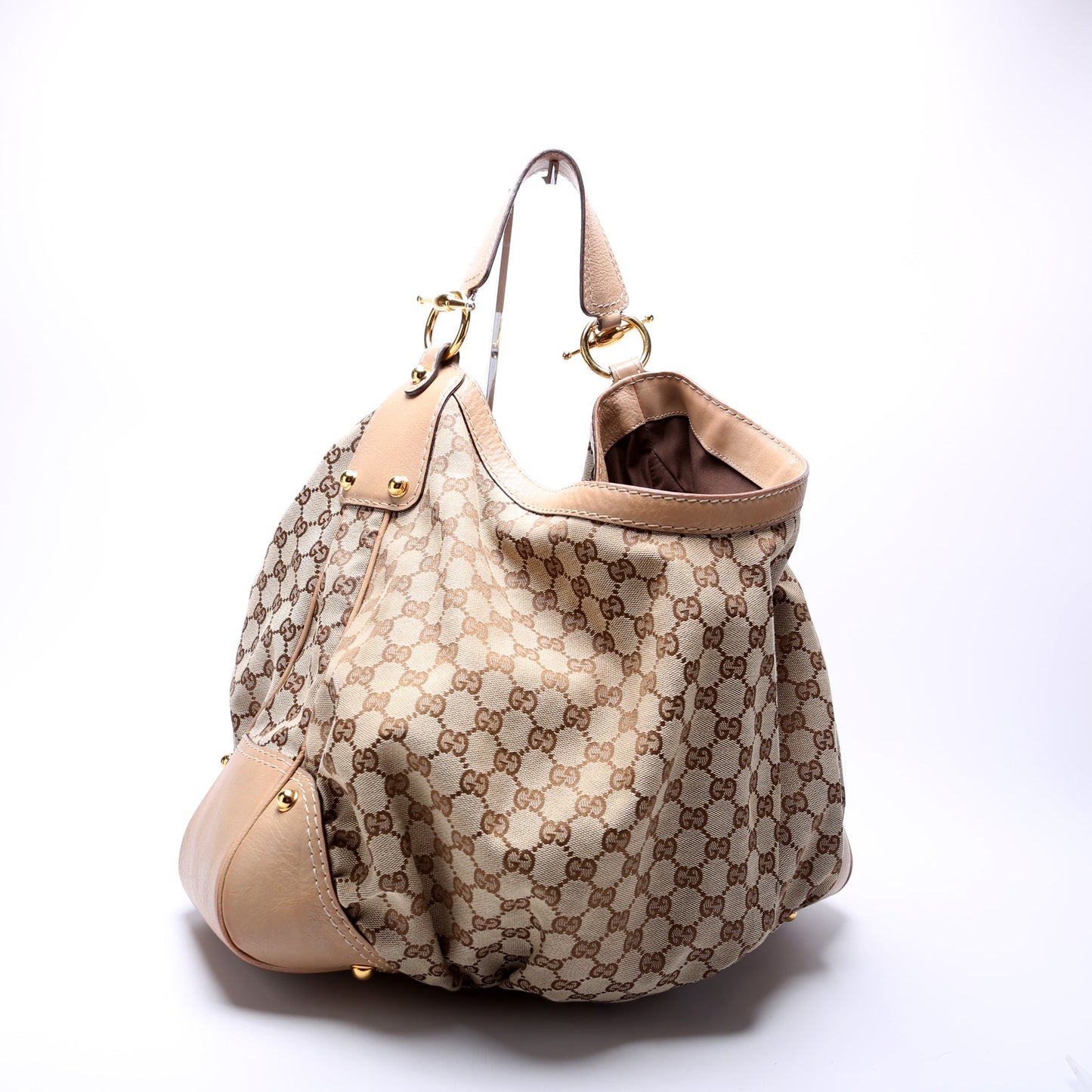 Gucci 203542 GG Canvas Jockey Hobo Bag