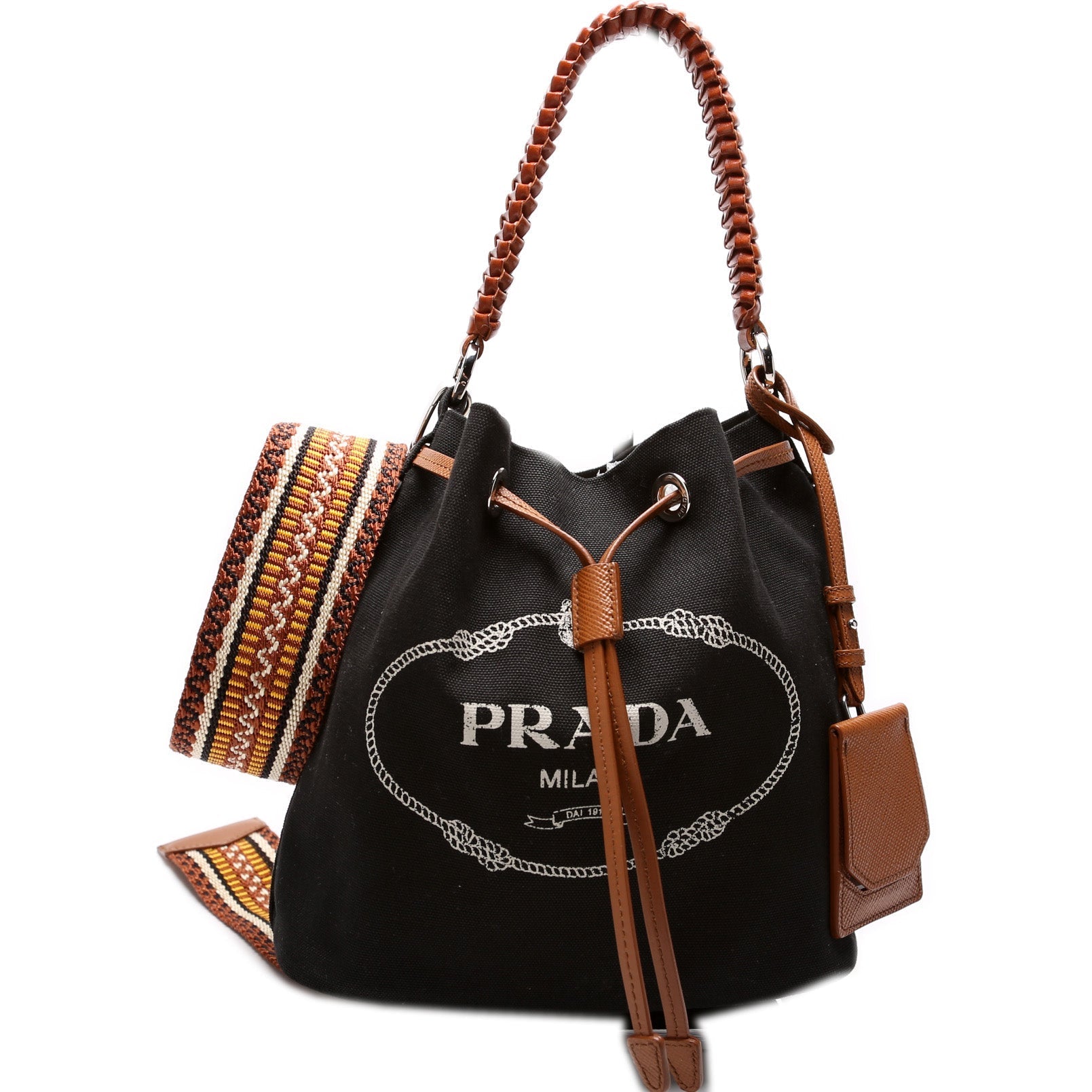 Prada Logo Canvas Drawstring Bag