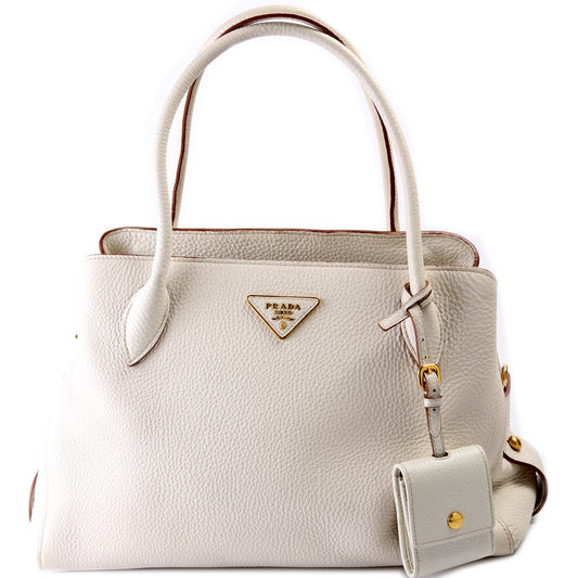 Prada 1BA127 Vitello Daino Center Zip 2-Way Bag