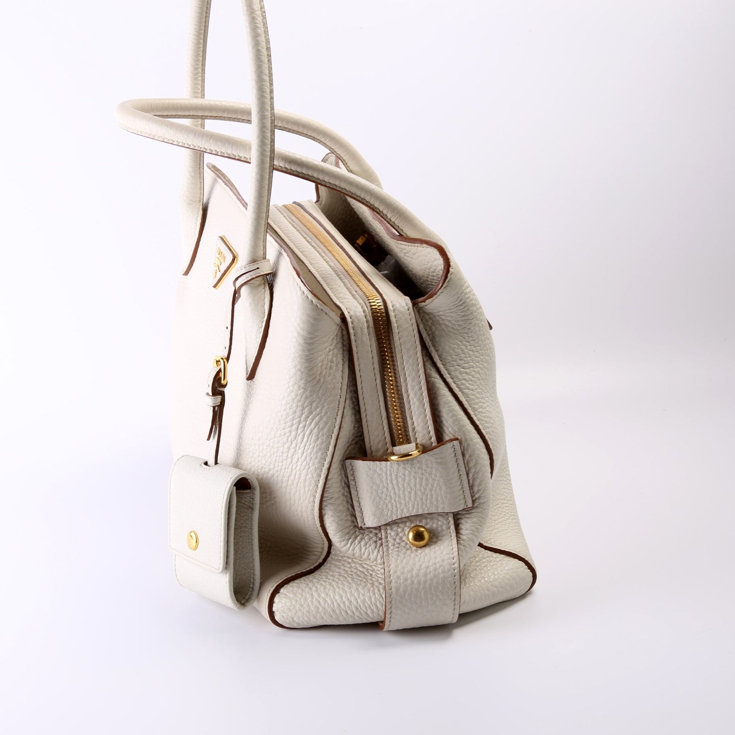 Prada 1BA127 Vitello Daino Center Zip 2-Way Bag