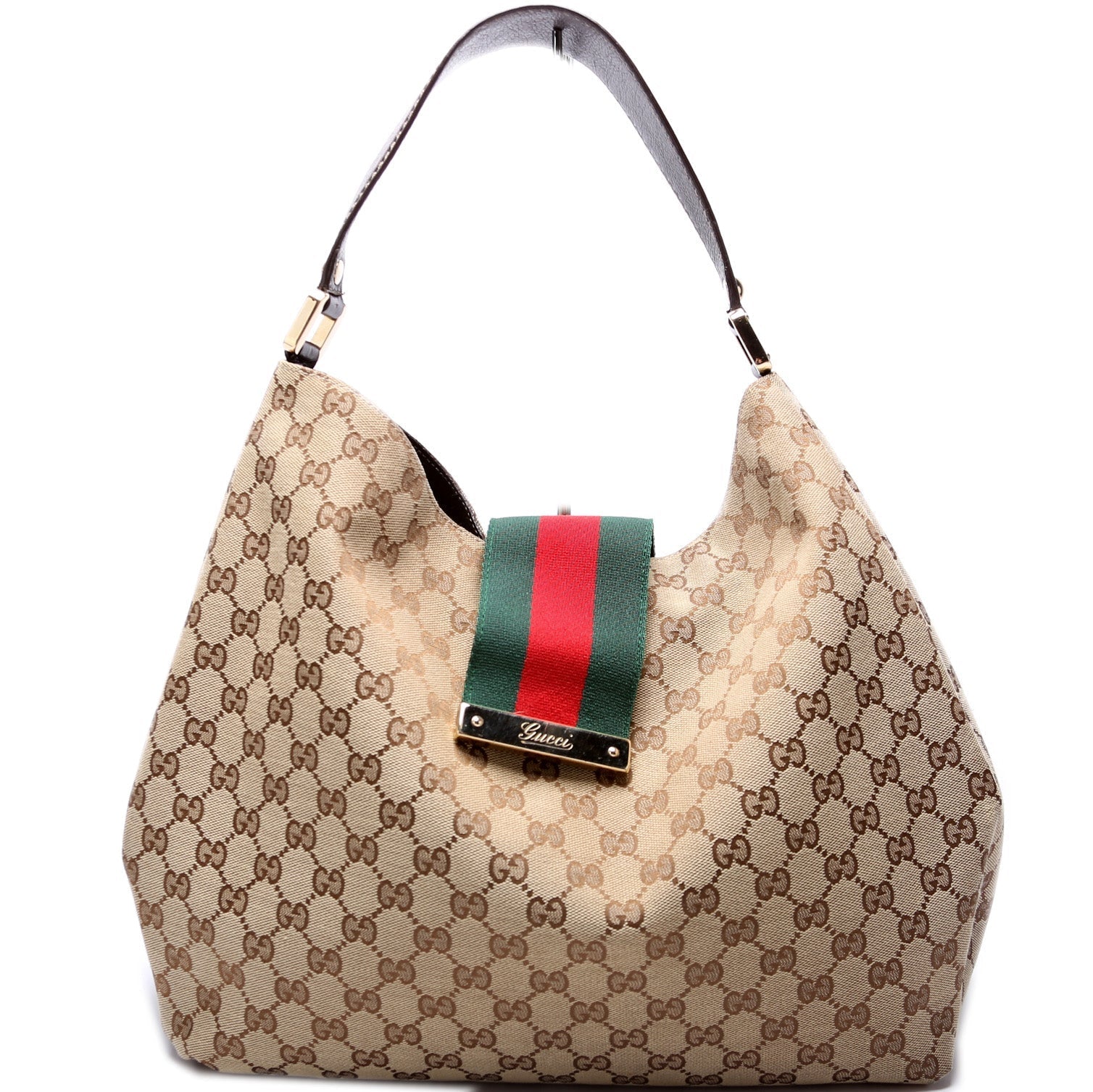 Gucci 211933 GG Canvas Web Hobo Bag
