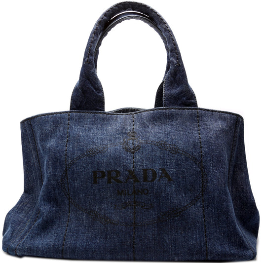 Prada Canapa Denim Canvas Large Tote Bag