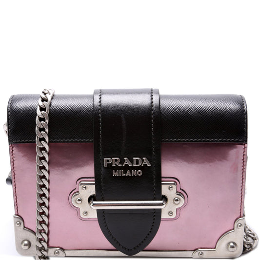 Prada Saffiano/Metallic Vitello Cahier Chain Crossbody Bag