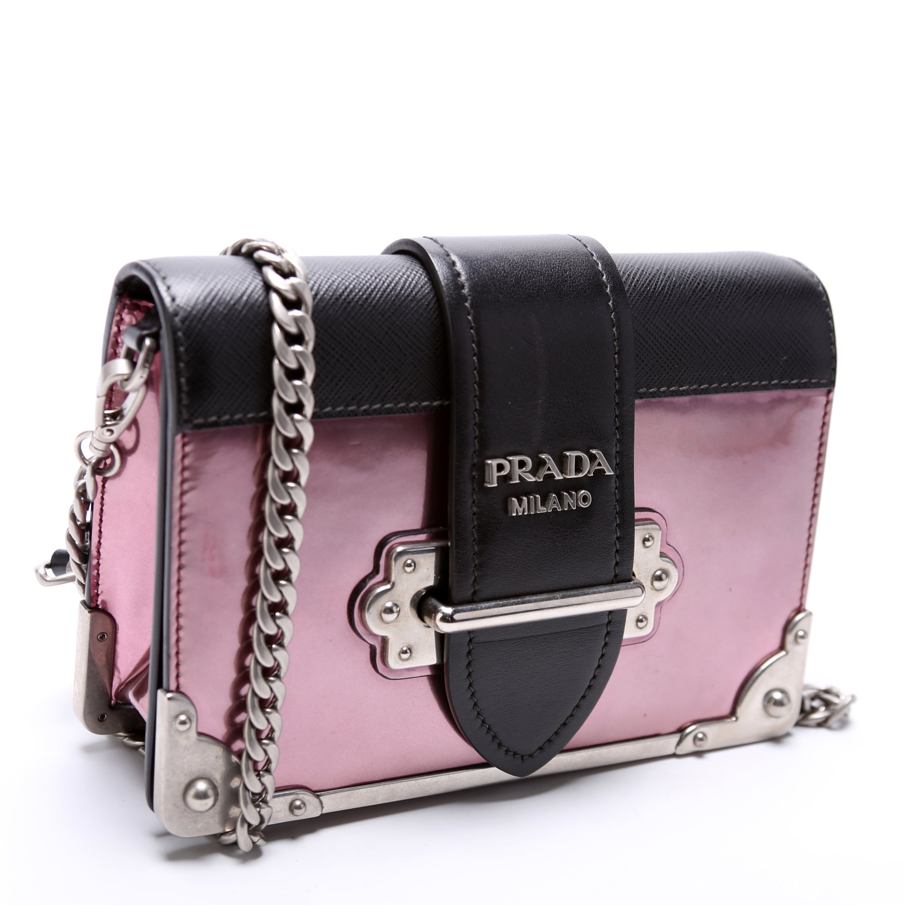 Prada Saffiano/Metallic Vitello Cahier Chain Crossbody Bag