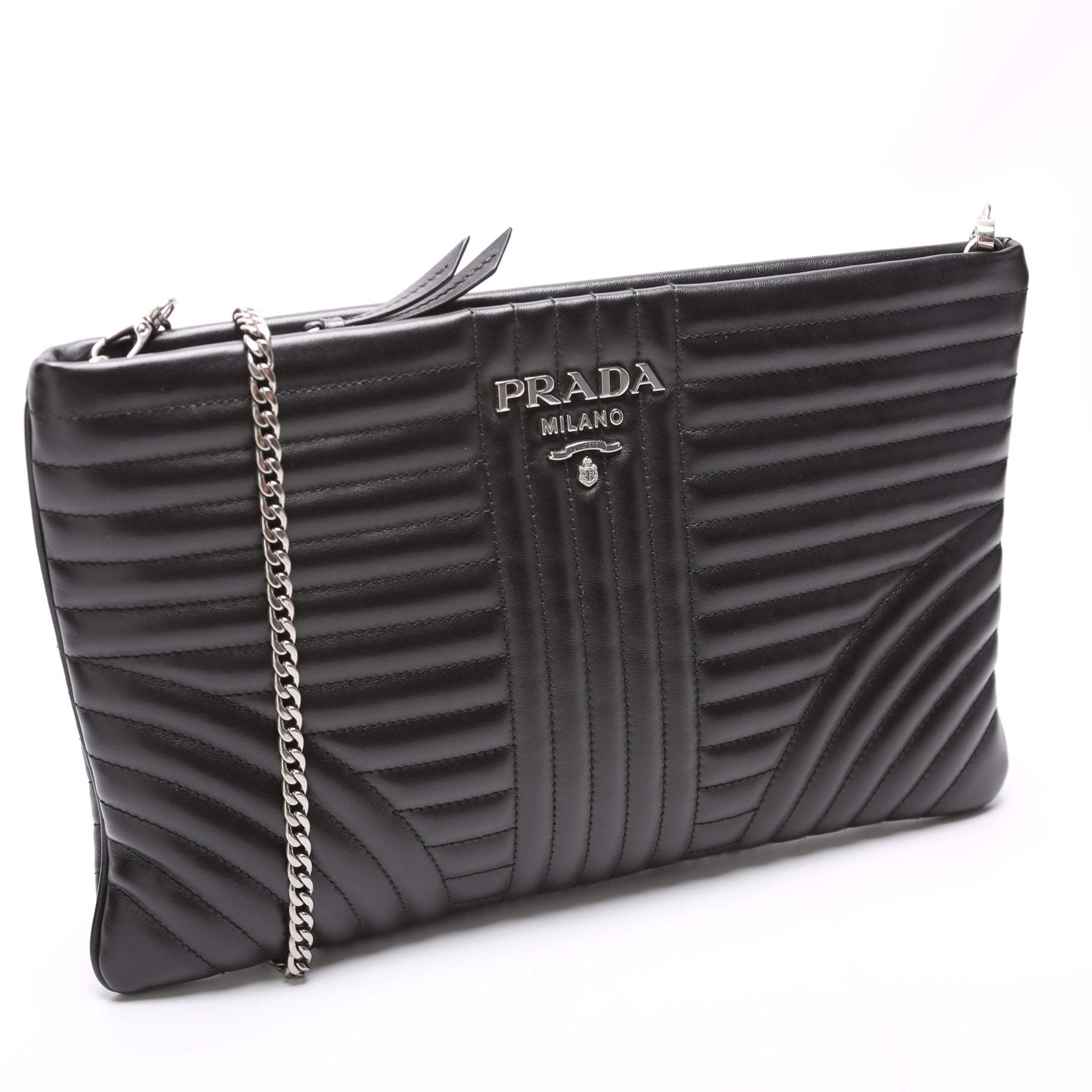 Prada Soft Calfskin Diagramme Clutch with Chain 1BF087 Bag