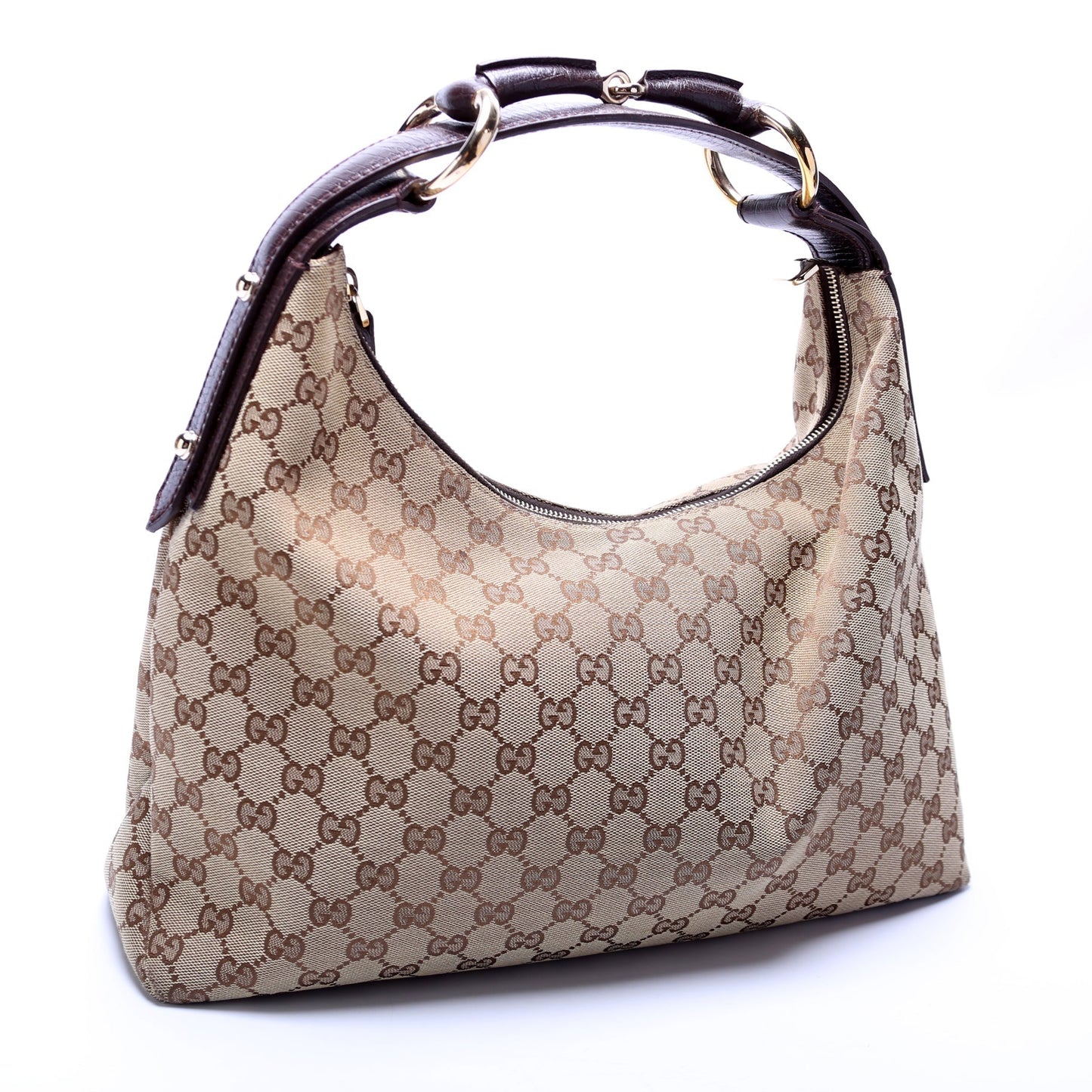 Gucci 115867 Horsebit GG Canvas Hobo Bag