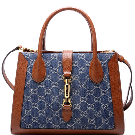 Gucci Jackie 1961 Medium Tote New Denim GG 649016 Bag