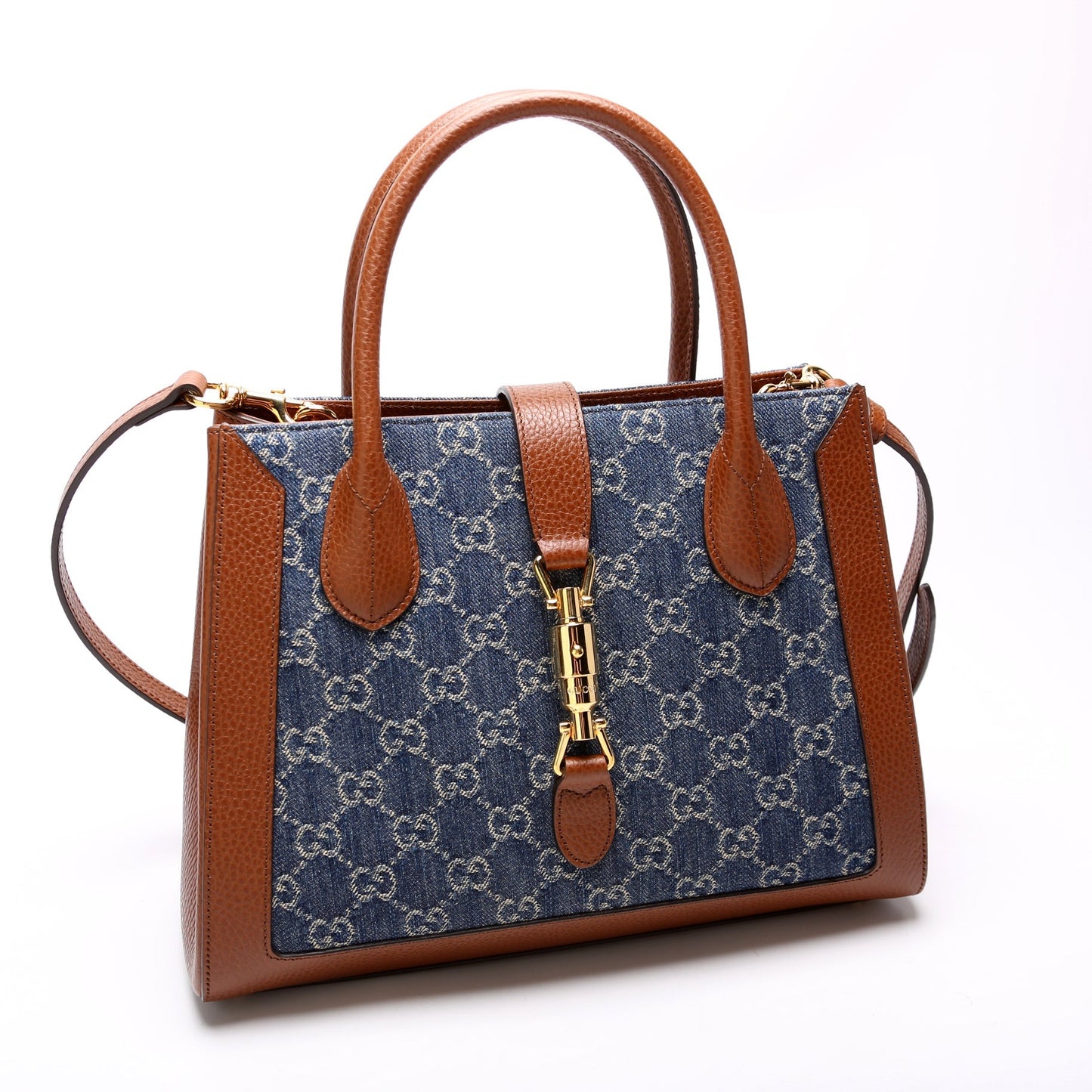 Gucci Jackie 1961 Medium Tote New Denim GG 649016 Bag