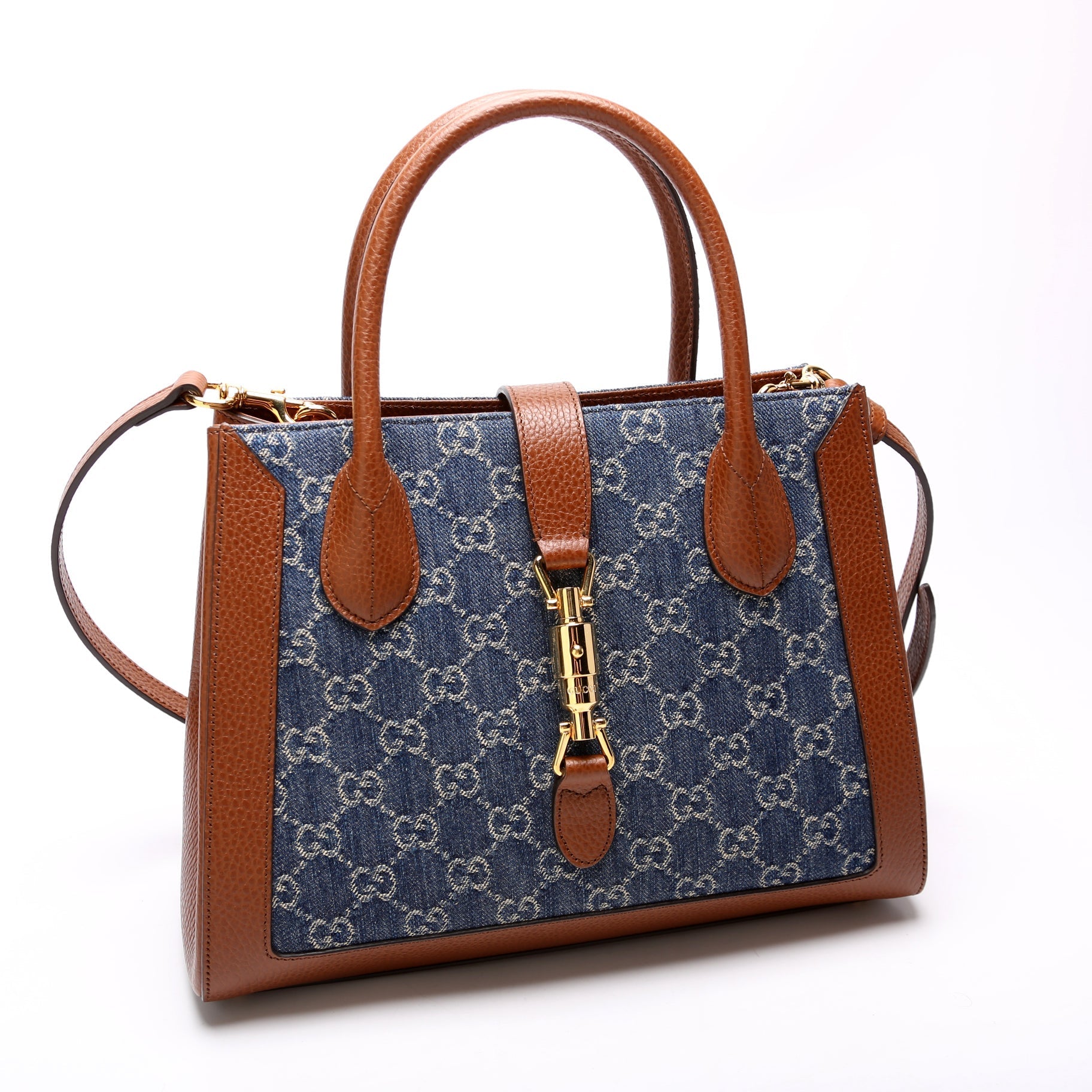 Gucci Jackie 1961 Medium Tote New Denim GG 649016 Bag
