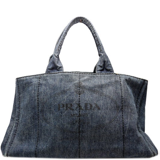 Prada Canapa Denim Canvas Large Tote Bag