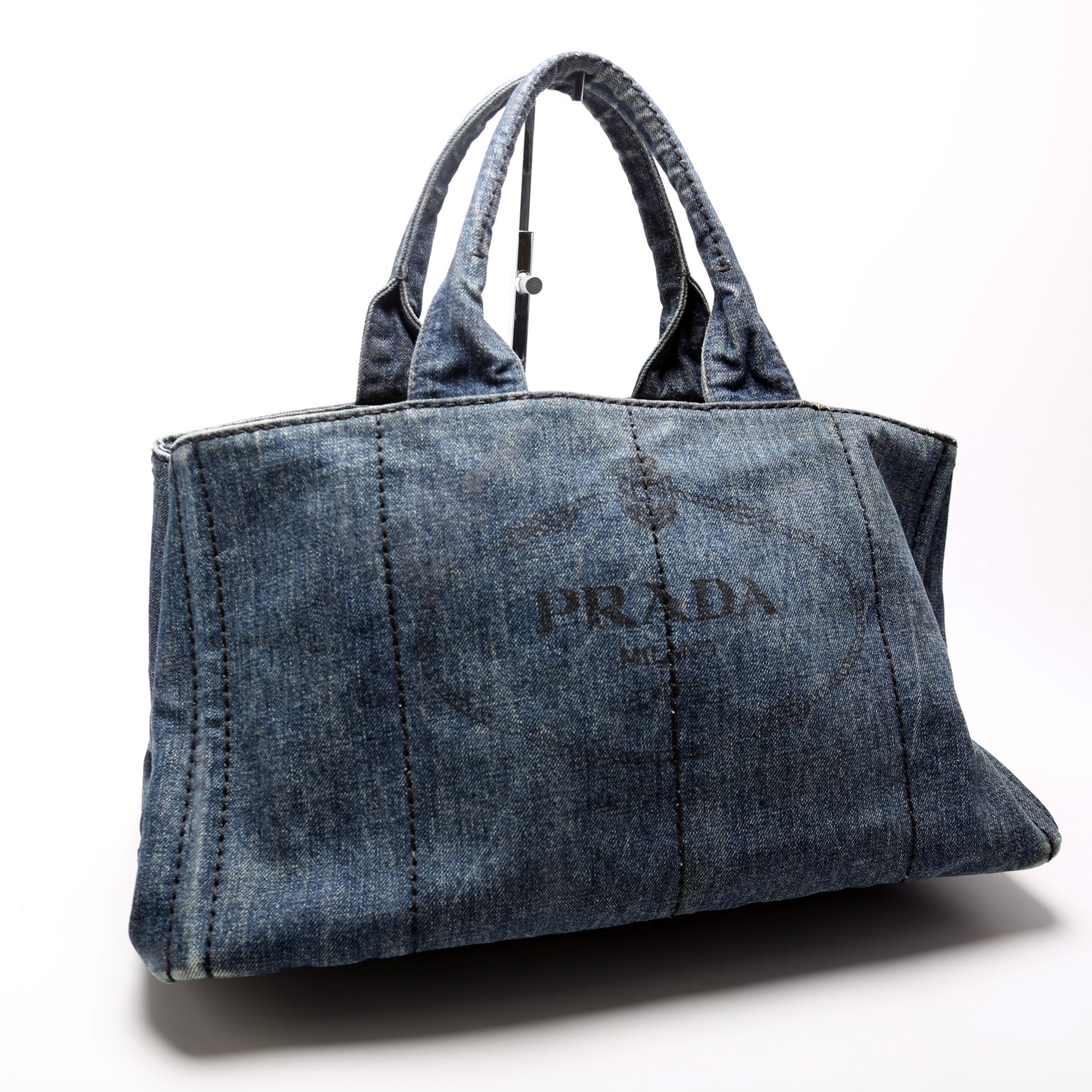 Prada Canapa Denim Canvas Large Tote Bag