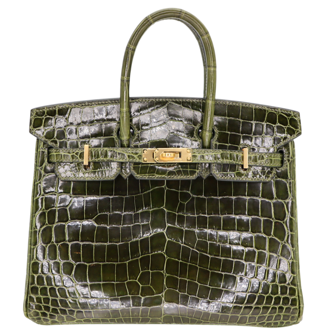 Hermes25cm Birkin Vert Olive Shiny Niloticus Gold Hardware