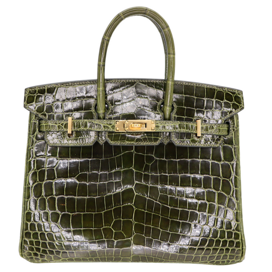 Hermes25cm Birkin Vert Olive Shiny Niloticus Gold Hardware