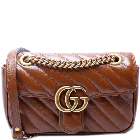 Gucci 446744 Marmont Diagonal Leather Shoulder Mini Flap Bag