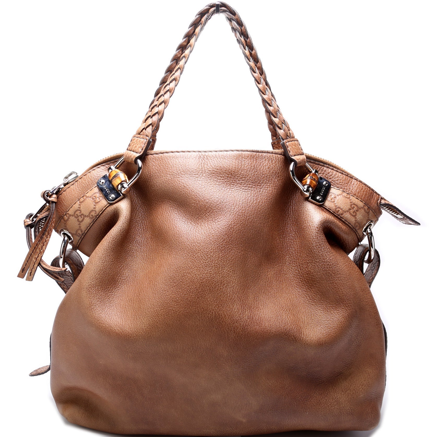 Gucci Bamboo Car Large Leather Shoulder Bag
