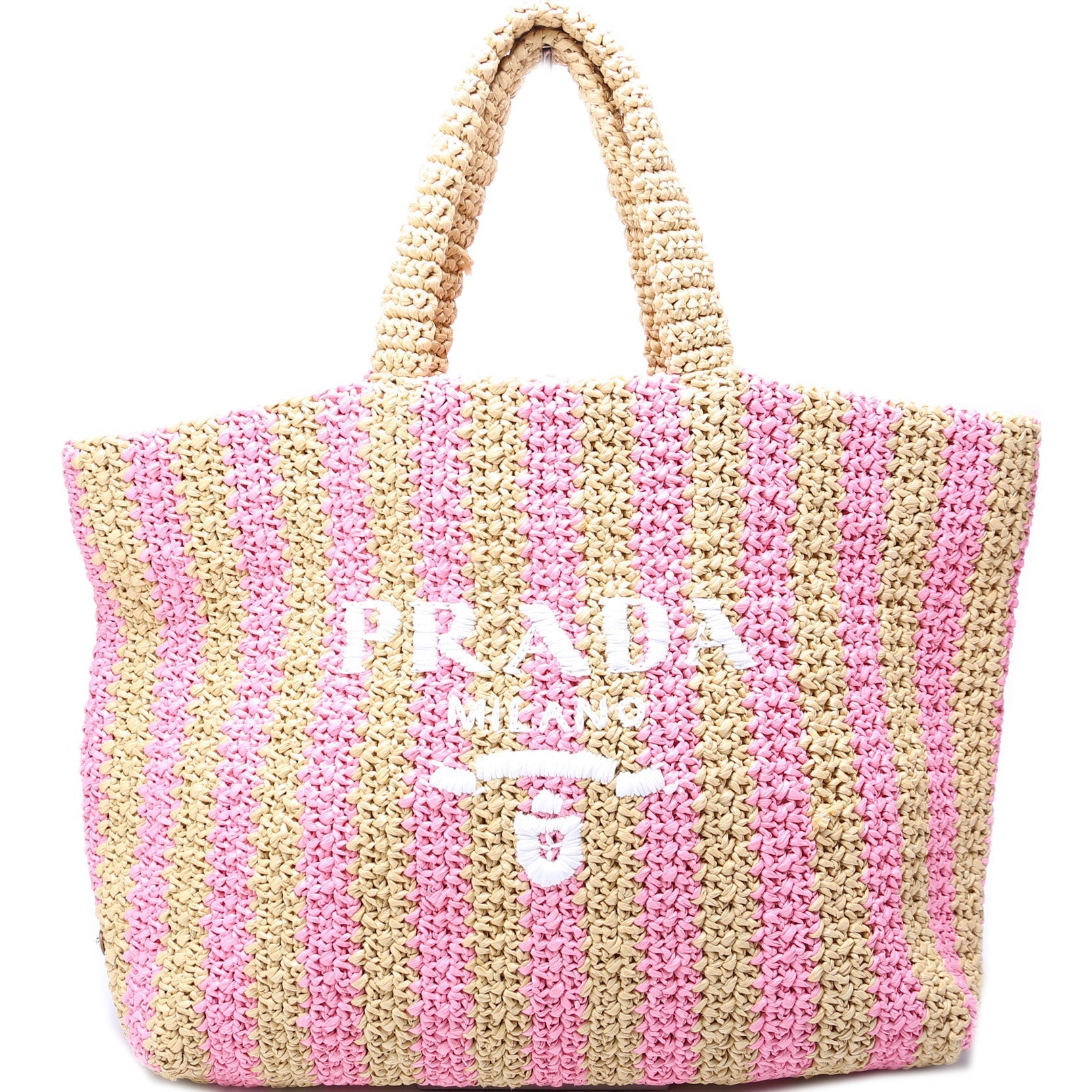 Prada Raffia Logo Large Tote Bag