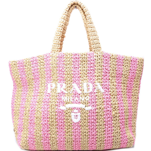 Prada Raffia Logo Large Tote Bag