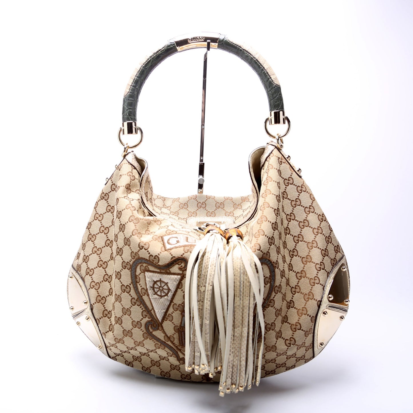 Gucci GG Canvas Crest Patchwork Indy Top Handle Hobo 177088 Bag