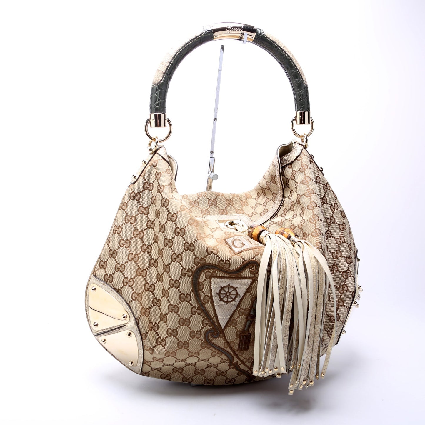 Gucci GG Canvas Crest Patchwork Indy Top Handle Hobo 177088 Bag