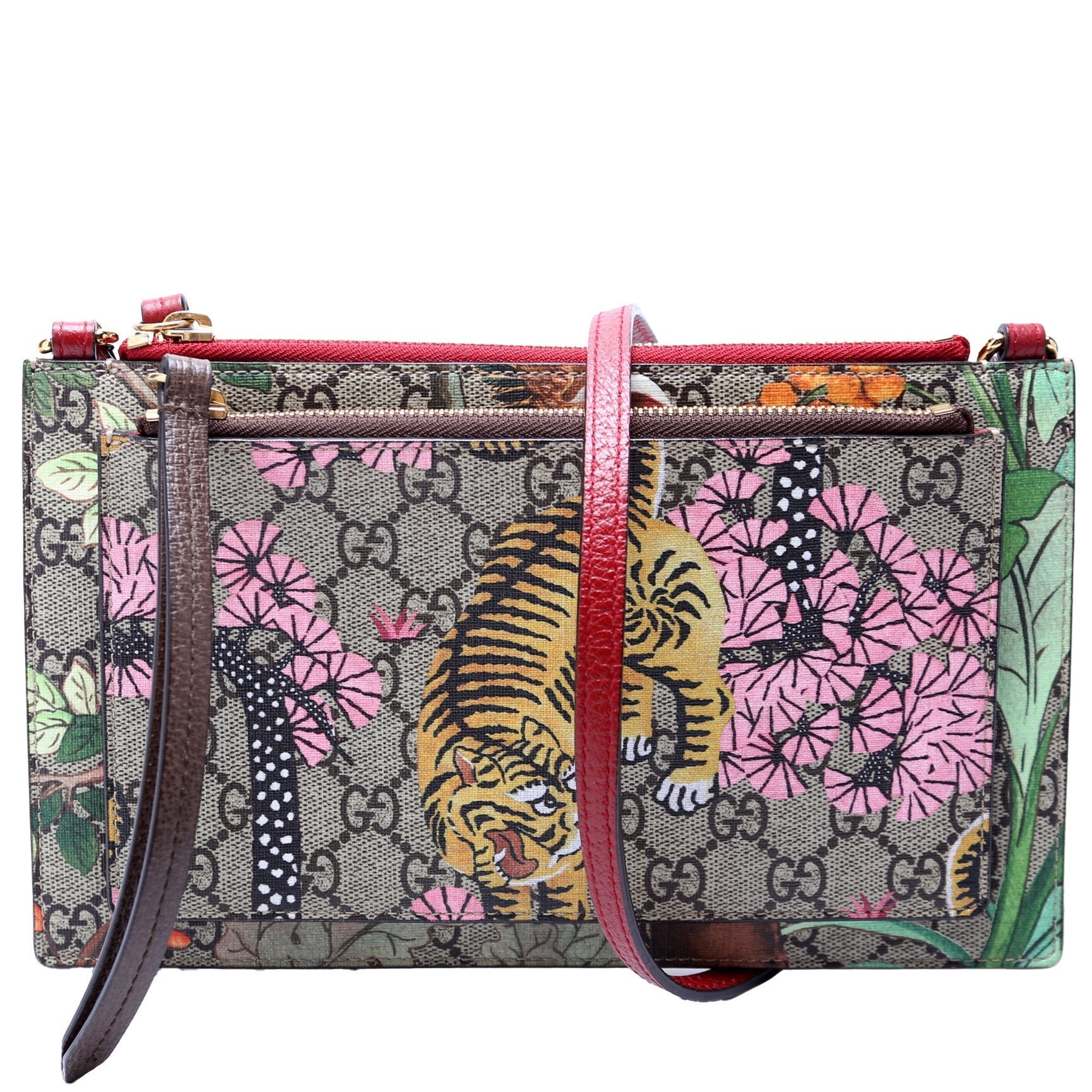 Gucci 454111 GG Supreme Tian/Bengal Double Zip Shoulder Bag