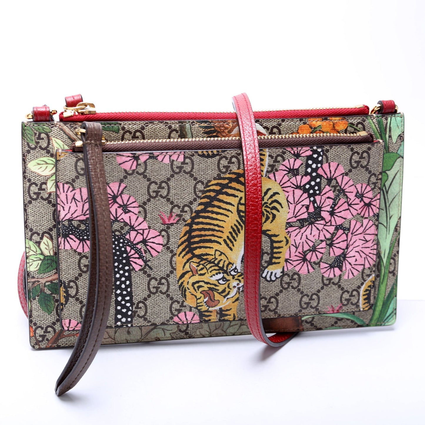 Gucci 454111 GG Supreme Tian/Bengal Double Zip Shoulder Bag